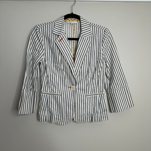 CAbi womens Nautical Ticking Blue and White striped Blazer‎ - Picture 1 of 9